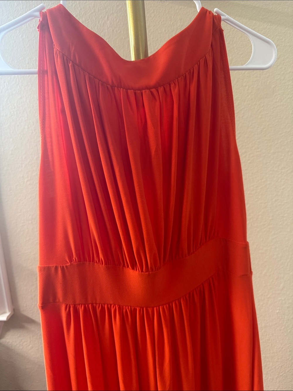 Sleeveless Orange Maxi Dress with Embellished Neckline - Picture 4 of 5